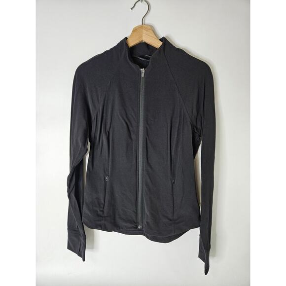 Athleta Pullover Full Zip Sweatshirt Size M Black Mock Neck Thumbholes Gym - Picture 1 of 7